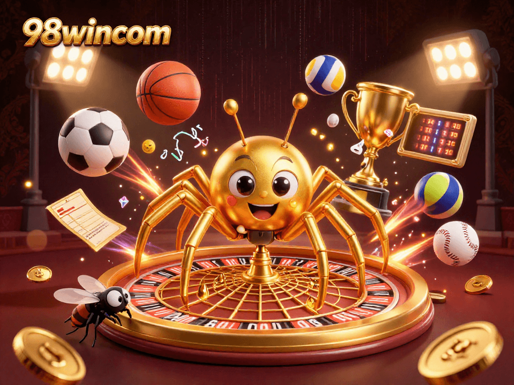 Engage with thrilling bets at 98wincom in this vibrant 3D casino illustration.