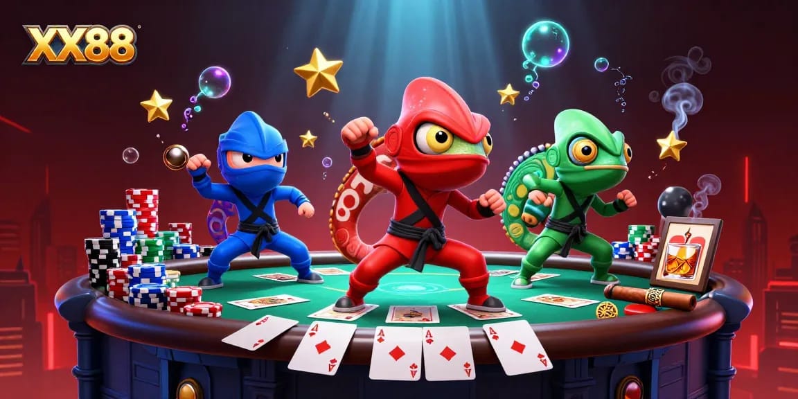 Experience thrilling poker action with the vibrant and engaging XX88 chameleon ninja scene.