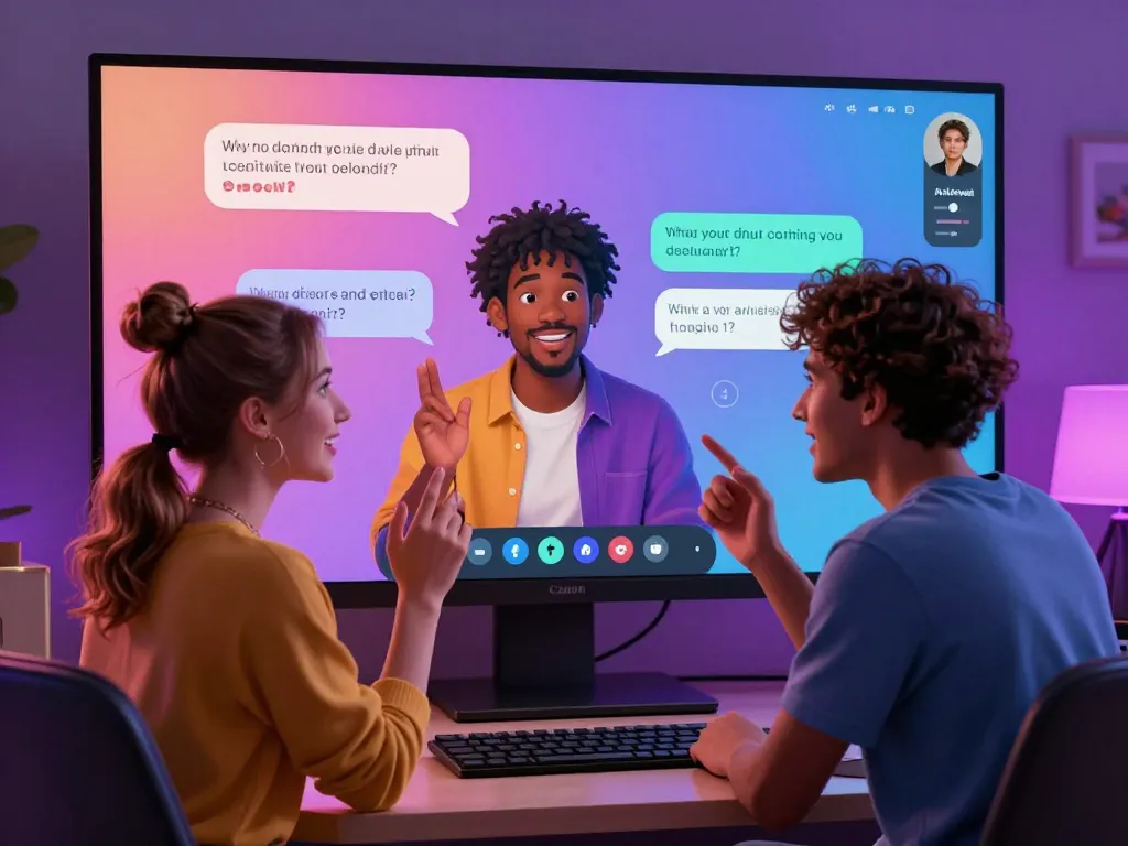 Interactive scene of diverse avatars in NSFW AI chat demonstrating playful banter and personalization in vibrant virtual room, showcasing ai chat nsfw.