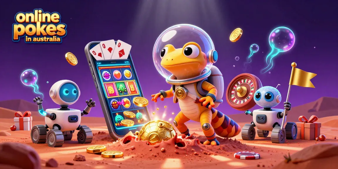 Play exciting online pokies in Australia with a Martian gecko in a dynamic 3D casino scene.