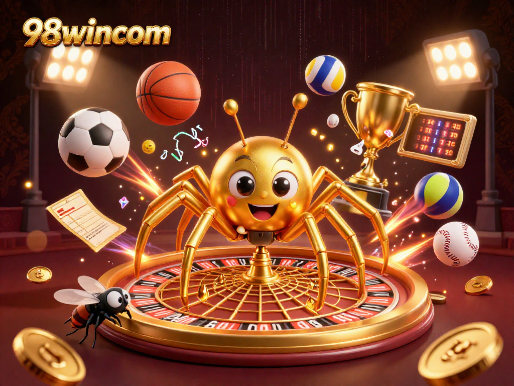 Engage with thrilling bets at 98wincom in this vibrant 3D casino illustration.