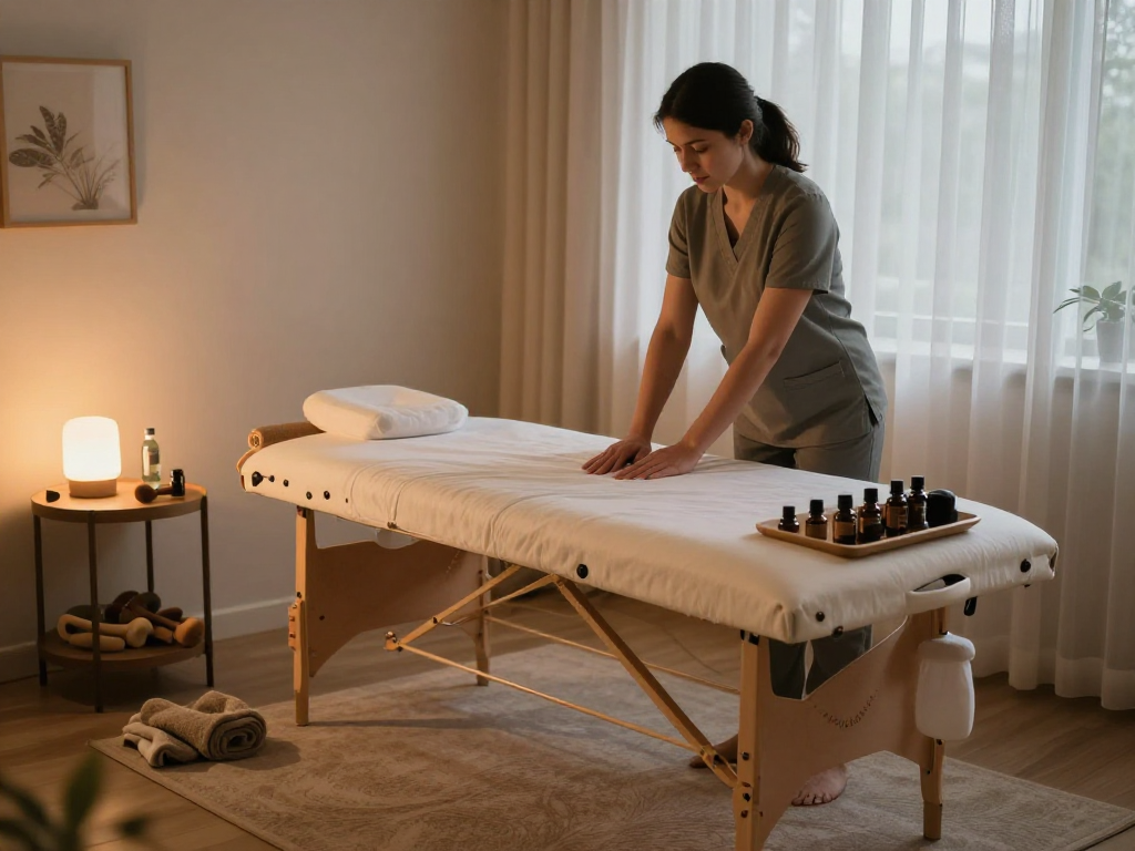 Experience 천호동출장안마 in a cozy home spa setup with a tranquil ambiance and calming elements.