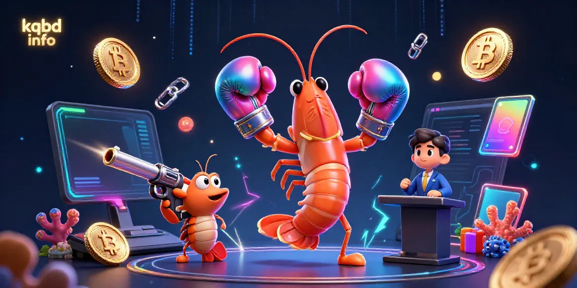Engage with the vibrant world of kqbd info featuring cartoon characters and dynamic crypto elements in a packed casino scene.