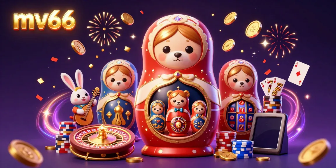 Experience vibrant gaming action with mv66's enchanting casino atmosphere featuring playful bears and golden treasures.