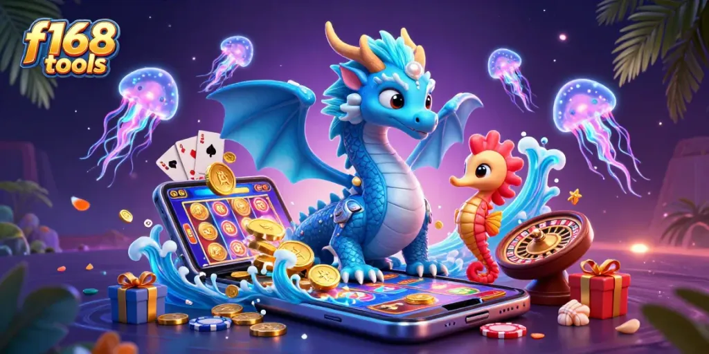 Experience the thrill of f168 tools with a vibrant 3D slot game scene featuring a majestic dragon and casino elements.
