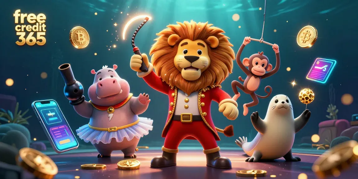 Engage with free credit 365 in this vibrant casino scene featuring dynamic characters, glowing currencies, and rich decor.