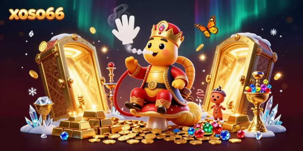 Engage with xoso66's exciting lottery world featuring vibrant characters and dazzling treasures.
