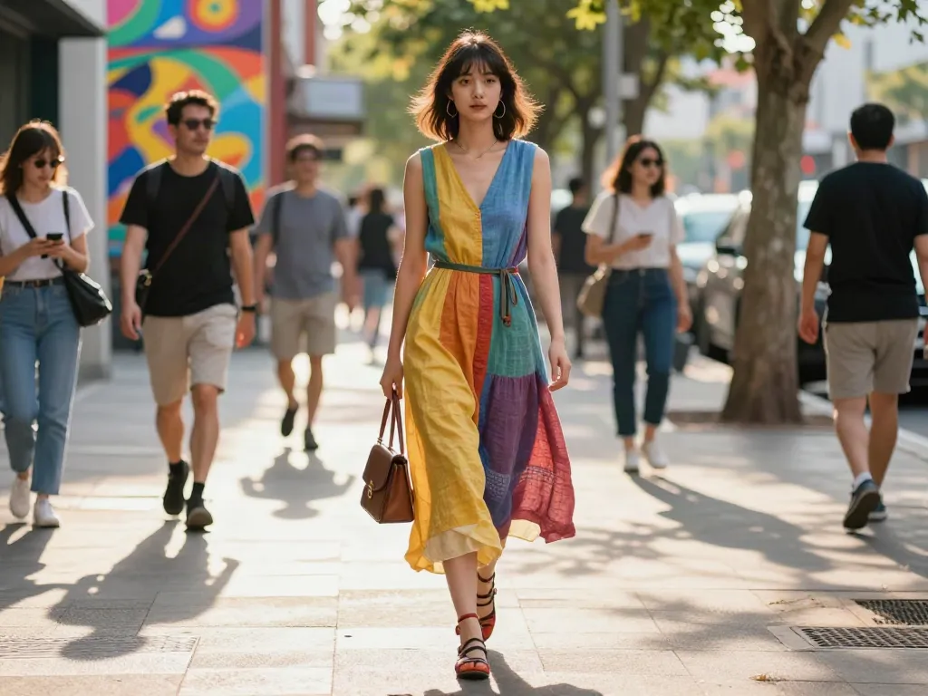 Model showcasing rokok88 login fashion styles in an urban setting.