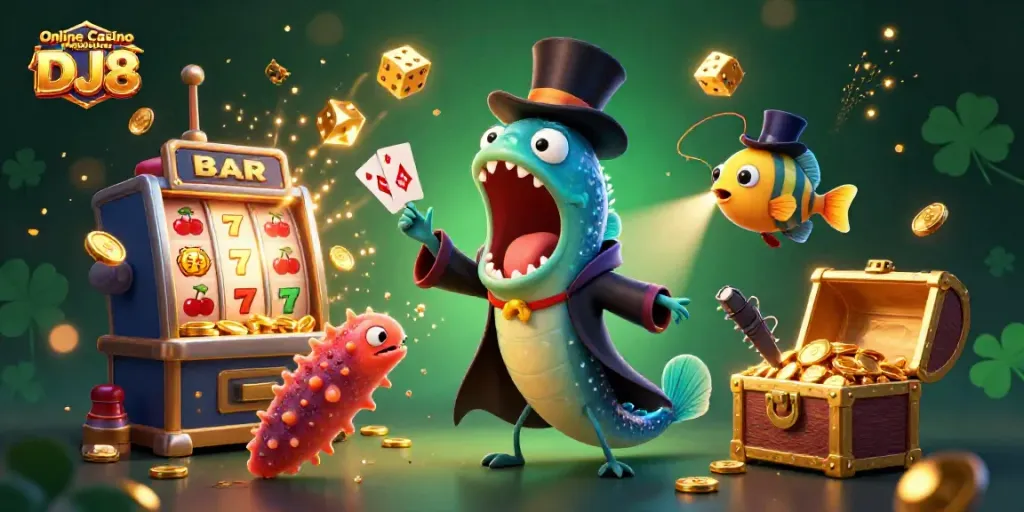 Experience the magic of Online Casino Malaysia DJ8 through a whimsical illustration featuring an enchanting deep-sea scene.
