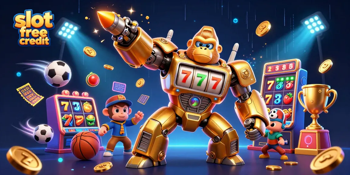 Spin to win with slot free credit in an engaging casino-themed 3D illustration.