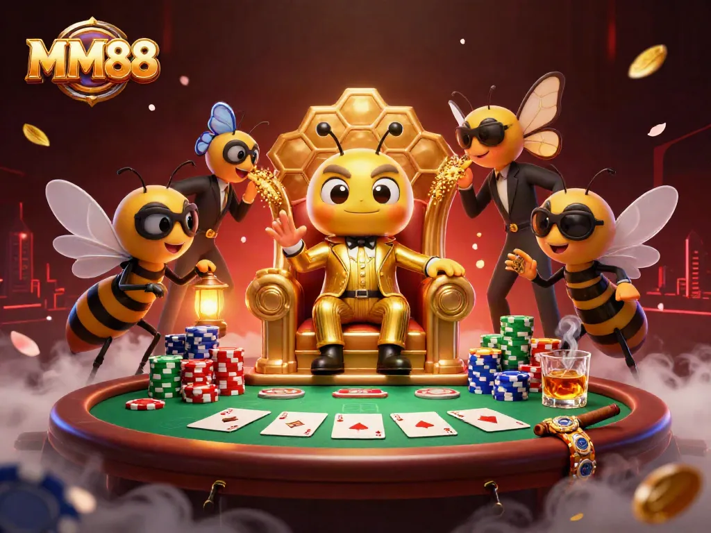 Engage with MM88 as a bumblebee mob boss presides over a dynamic poker scene.