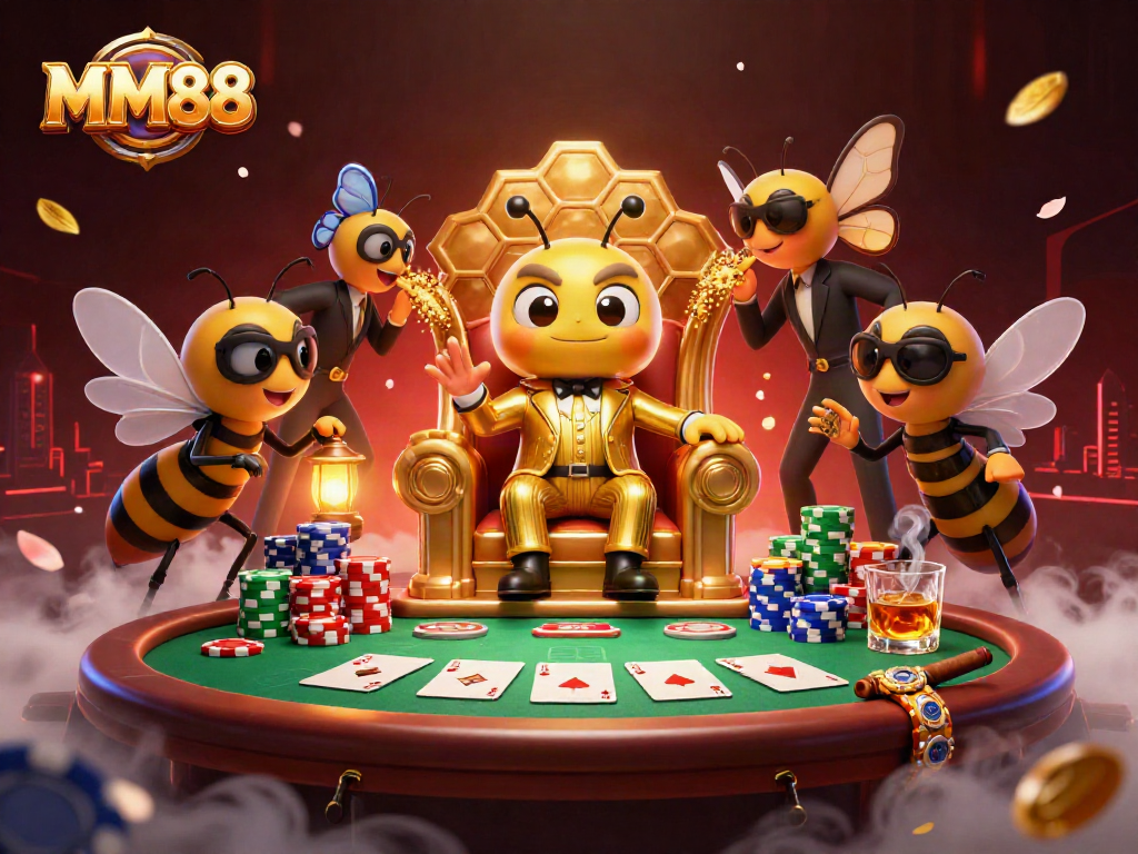 Engage with MM88 as a bumblebee mob boss presides over a dynamic poker scene.