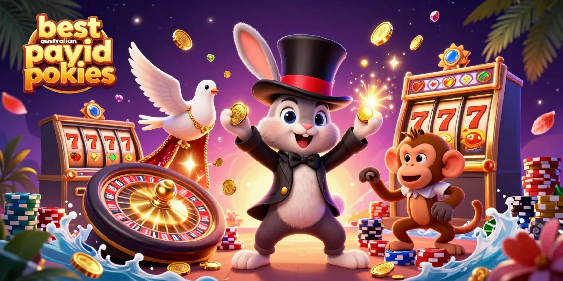 Spin the reels at the best australian payid pokies, featuring vibrant characters and casino elements.